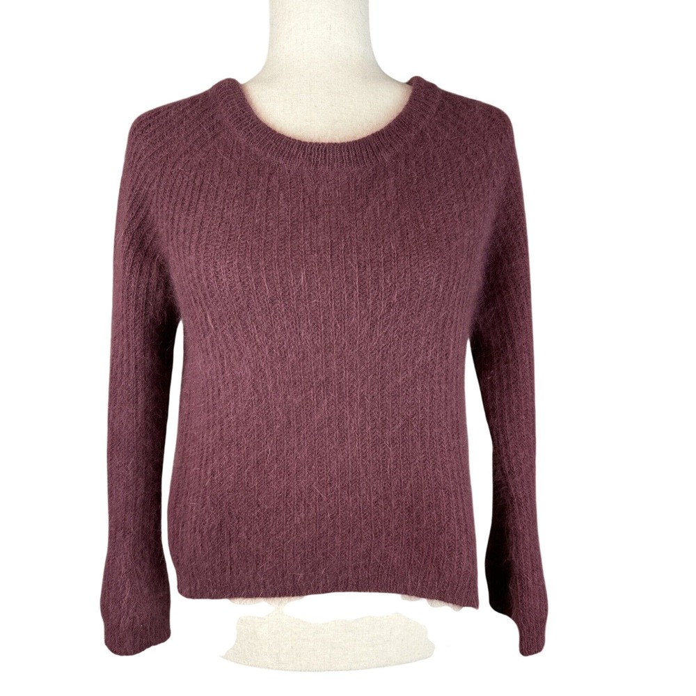 Pinko Ribbed Knit Pullover Sweater Size XS Maroon Red Angora Puff Sleeve Italy